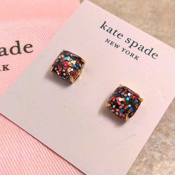 NEW Kate Spade Mini Small Square Stud Earrings in Multi Glitter/Gold - Picture 5 of 8